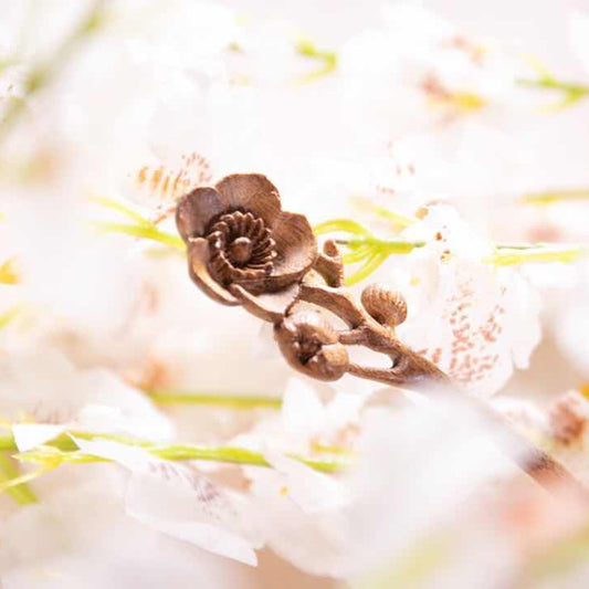 PF157 - Bastoncini per capelli con fiori di prugno e fenice dorata - Ingrosso