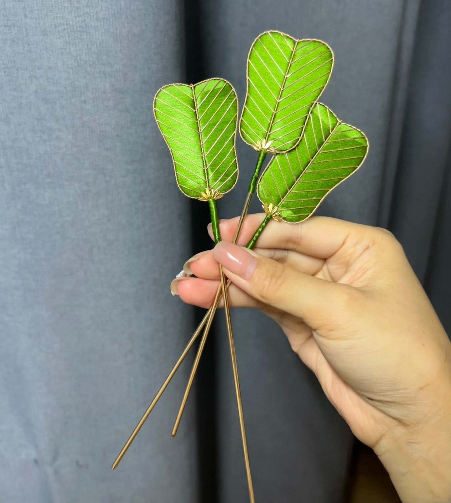 Fermaglio per capelli su misura a ventaglio - Fermaglio per capelli in seta verde (Chanhua)