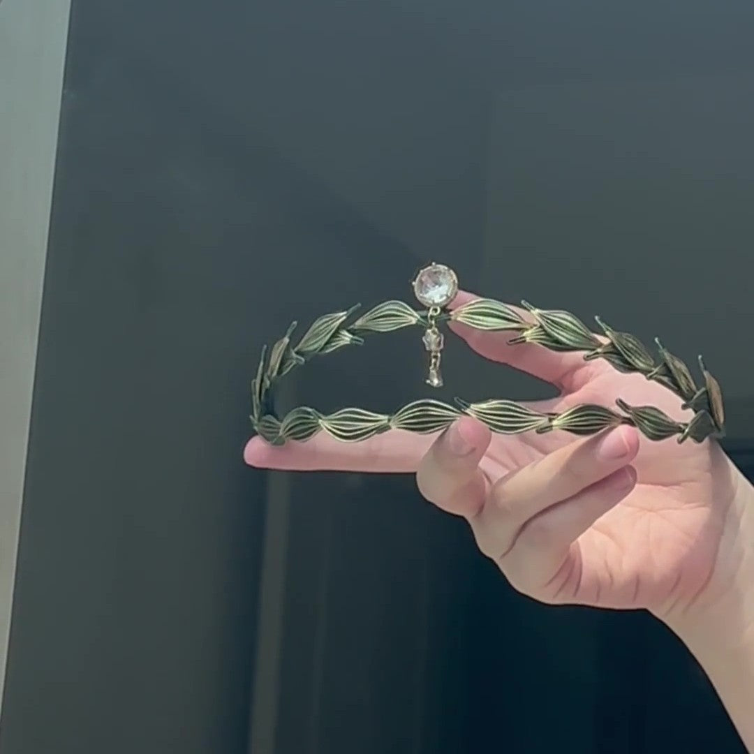 Tiara Athéna Chanhua faite à la main - Bijou de tête artisanal feuilles de laurier