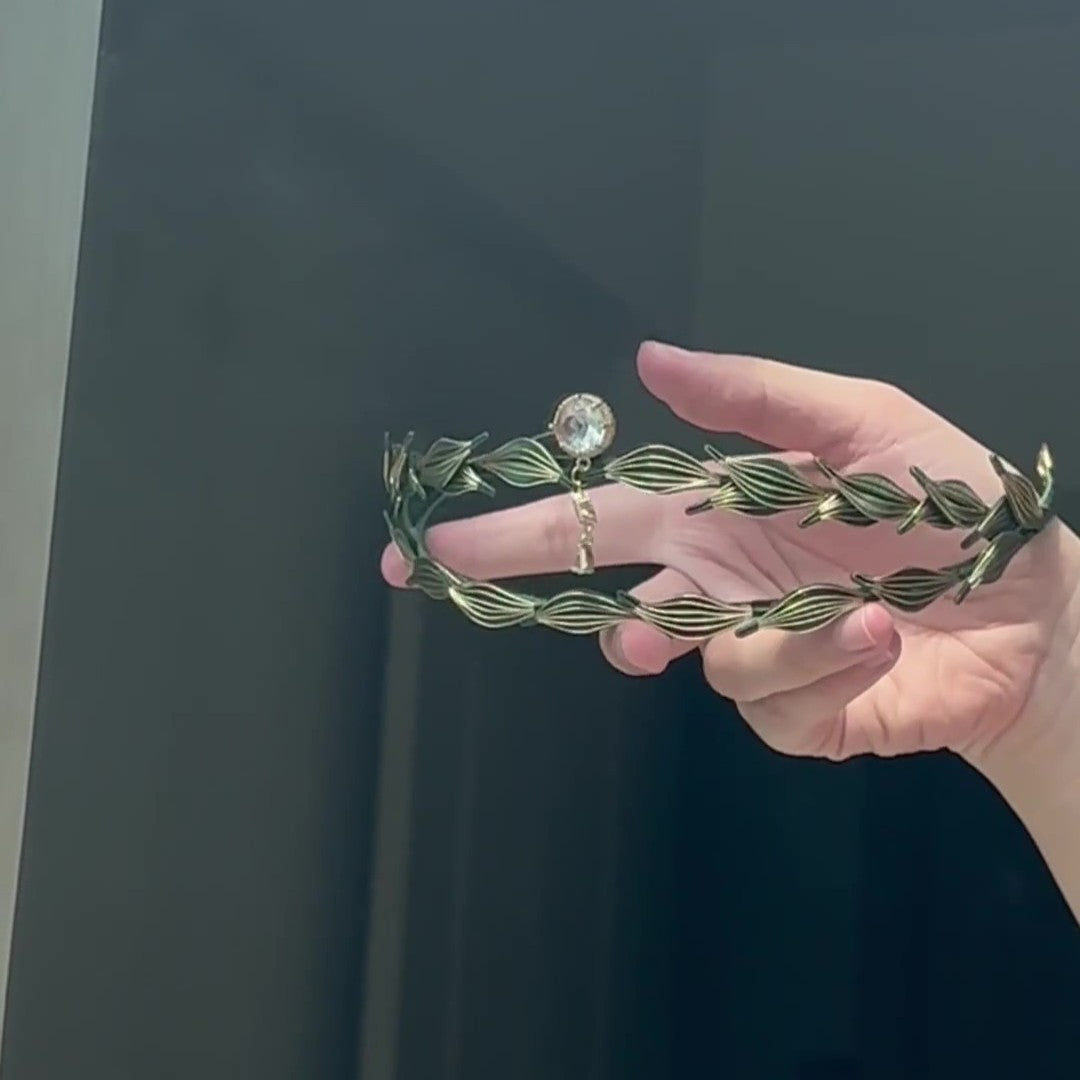 Tiara Athéna Chanhua faite à la main - Bijou de tête artisanal feuilles de laurier