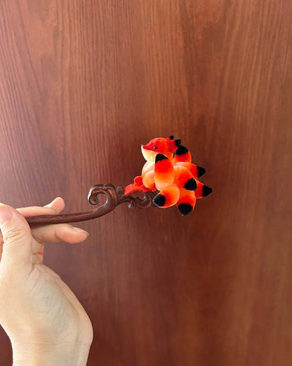 Fox Bespoke Hairpin-Fermaglio per Capelli di Seta Rosso (Ronghua)