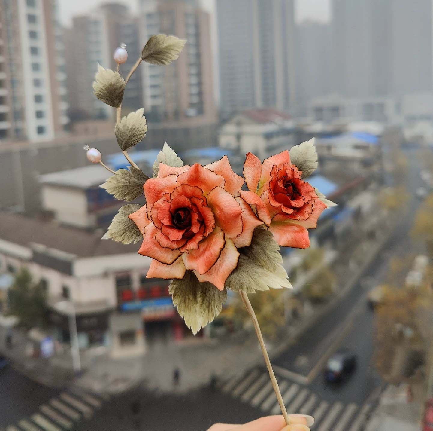 Fermaglio per capelli su misura Rose-Fermaglio per capelli in seta (Ronghua)