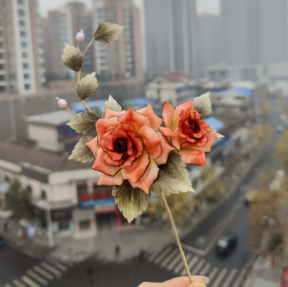 Fermaglio per capelli su misura Rose-Fermaglio per capelli in seta (Ronghua)