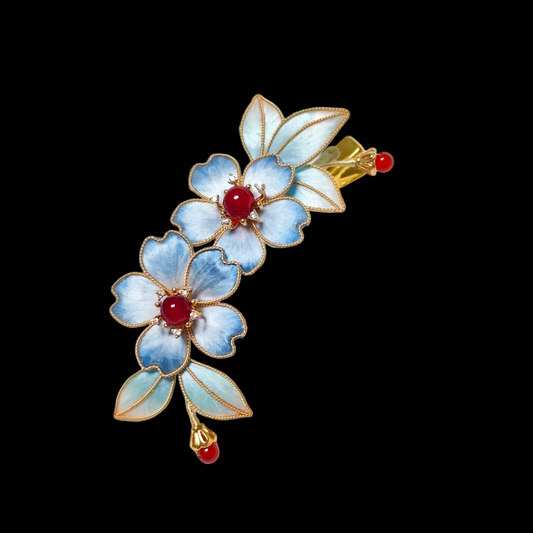 Handmade Ronghua Blue Hair Clip - Luxurious Silk Floral Hair Accessory