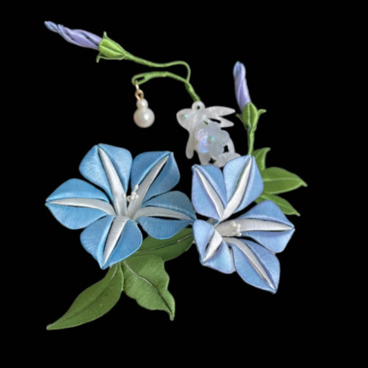 Fermaglio su Misura Fiori e Coniglio - Fermaglio in Seta (Chanhua)