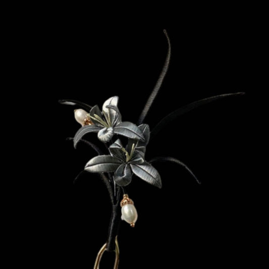Fermaglio per capelli su misura Black Orchid - Fermaglio per capelli in seta (Chanhua)