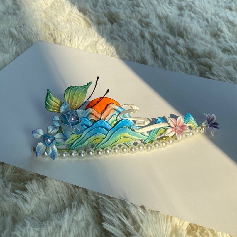 Handmade Chanhua Thousand Miles of Rivers and Mountains Hair Crown - Artisanal Traditional Hanfu Hair Accessory