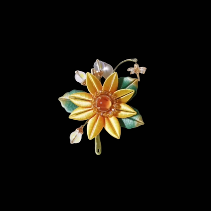 Spilla a girasole Chanhua fatta a mano - Accenti in cristallo e pietra di luna