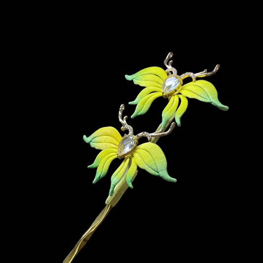 Fermaglio per Capelli Artigianale Chanhua a Forma di Cervo Fiorito - Accessorio per Capelli Artigianale Ispirato all'Hanfu