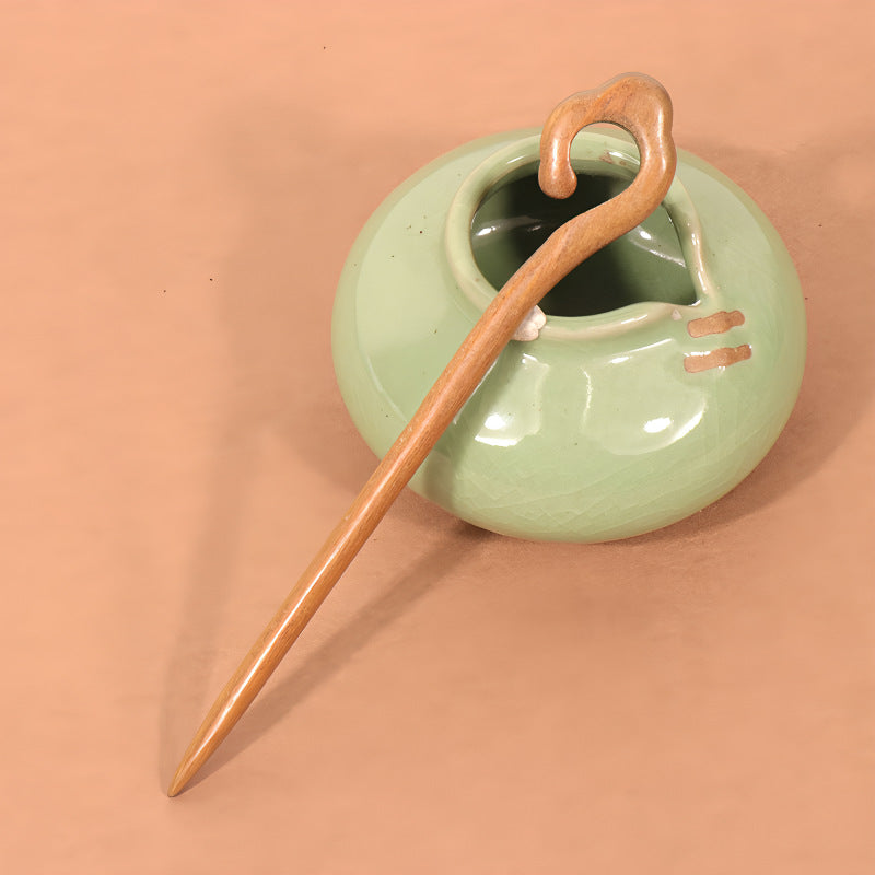 PF096- 15cm Green Sandalwood Hair Sticks - Wholesale