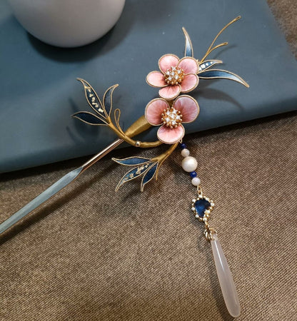 Handmade Ronghua Silk Velvet Pink Plum Blossom Hairpin