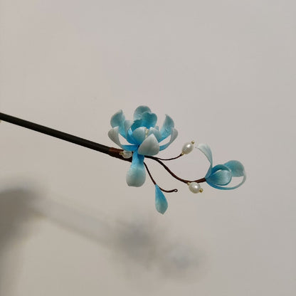Handmade Ronghua Magnolia Hairpin - White & Green with Pearl - Wedding & Daily