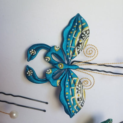 Handmade Thread-Wrapped Palace Style Hairpin - Artisanal Chanhua Butterfly & Floral Hair Accessory