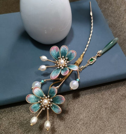 Handmade Ronghua Silk Velvet Double Butterfly Hairpin