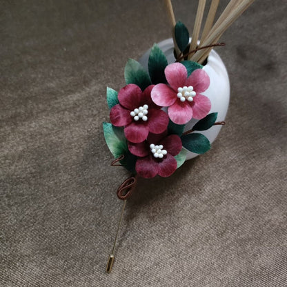 Handmade Ronghua Silk Velvet Three Flower Brooch - Pink and Red Plum Blossom