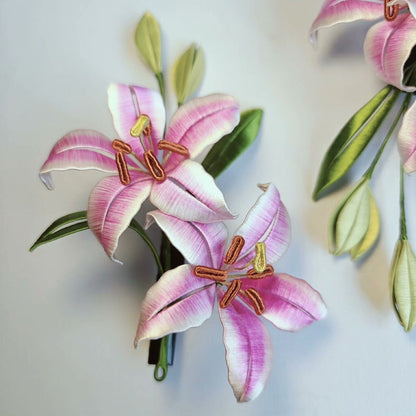 Handmade Thread-Wrapped Lily Brooch - Artisanal Chanhua Dual Blossom Floral Pin