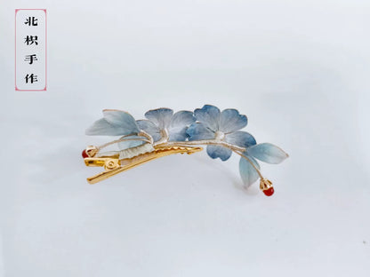 Handmade Ronghua Blue Hair Clip - Luxurious Silk Floral Hair Accessory