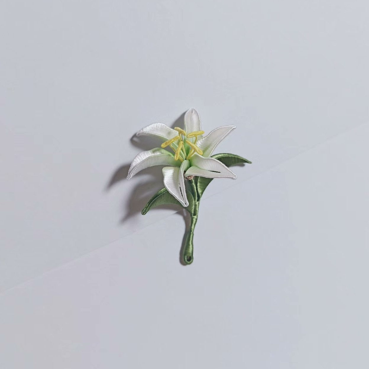 Handmade Chanhua Lily Brooch - Orange Flower & Green Leaves