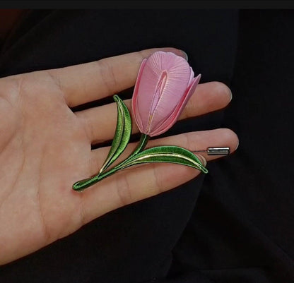Handmade Thread-Wrapped Tulip Brooch - Elegant Chanhua Floral Jewelry