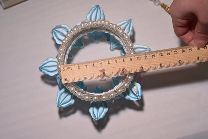 Handmade Chanhua light blue lotus flower crown and matching hairpins-6