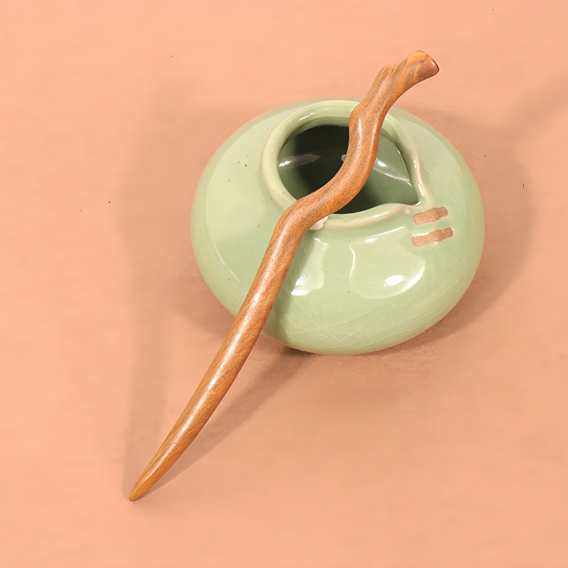 PF096- 15cm Green Sandalwood Hair Sticks - Wholesale