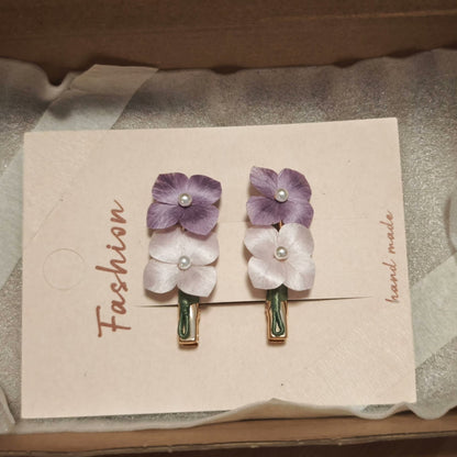 Handmade Ronghua Purple Hydrangea Flower - Lifelike Pearl Embellished Hair Accessory