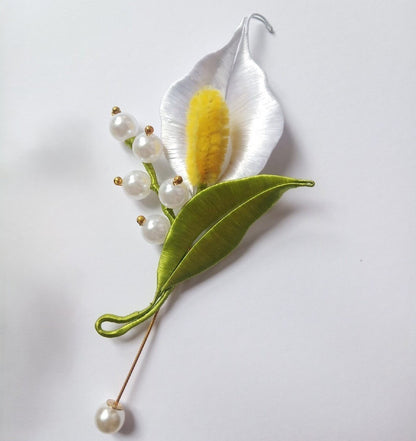 Spilla Giglietta Avvolta in Filo Fatta a Mano - Spilla Floreale Artigianale Chanhua