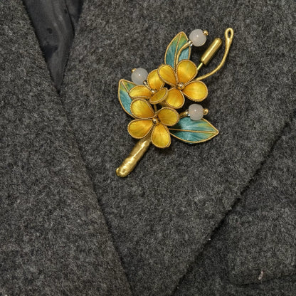 Handmade Ronghua Yellow Blossom Brooch - Luxury Silk Floral Pin & Versatile Accessory