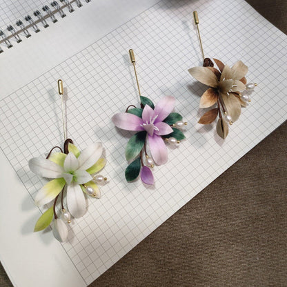 Broche Ronghua Orchidée Faite Main - Pétales Ombrés avec Perle