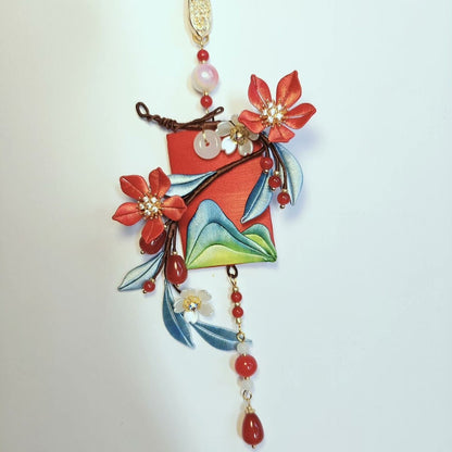 Handmade Thread-Wrapped Landscape Hanging Ornament - Artisanal Chanhua Floral Wall & Car Decor