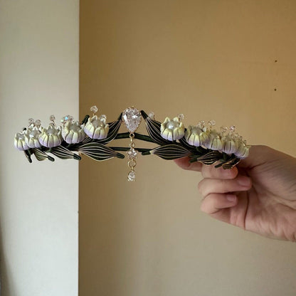 Handmade Lily of the Valley Princess Tiara - Artisanal Chanhua Floral Crown
