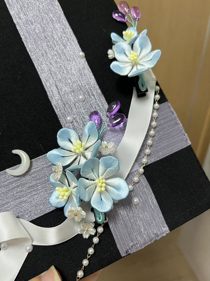 Handmade Chanhua - decorated graduation cap with a cute bunny and floral elements-5
