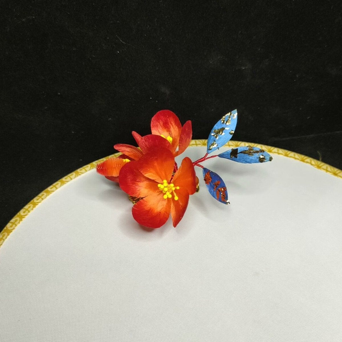 Handmade Red Floral Ronghua Hair Clip - Artisanal Silk Headpiece