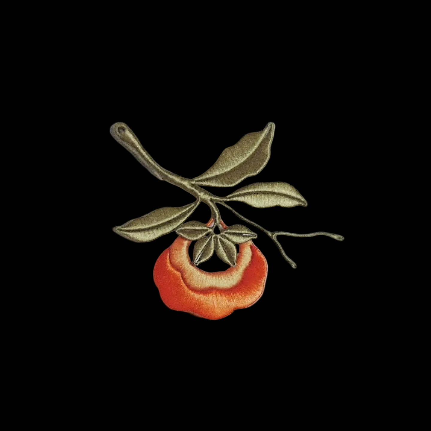 Handmade Chanhua Persimmon Brooch - Botanical Branch Design