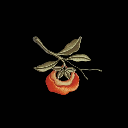 Handmade Chanhua Persimmon Brooch - Botanical Branch Design