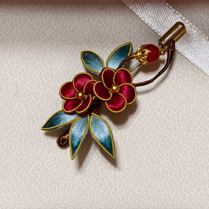Handmade Ronghua Red Blossom Brooch - Luxury Silk Floral Pin & Versatile Accessory
