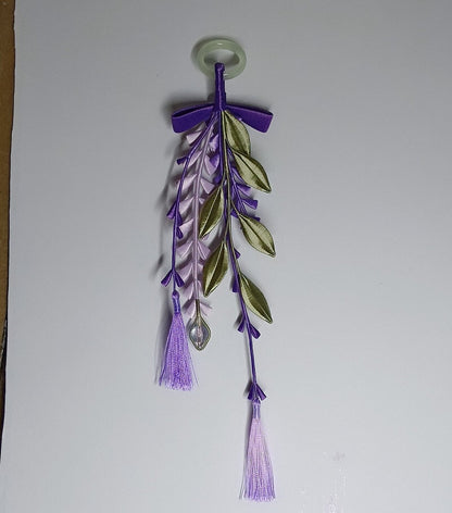 Handmade Chanhua Wisteria Pendant - Purple Cascade with Silk Tassel - Bag Charm, Home Decor & Wedding