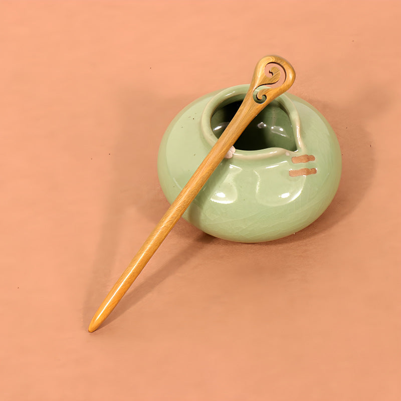 PF096- 15cm Green Sandalwood Hair Sticks - Wholesale