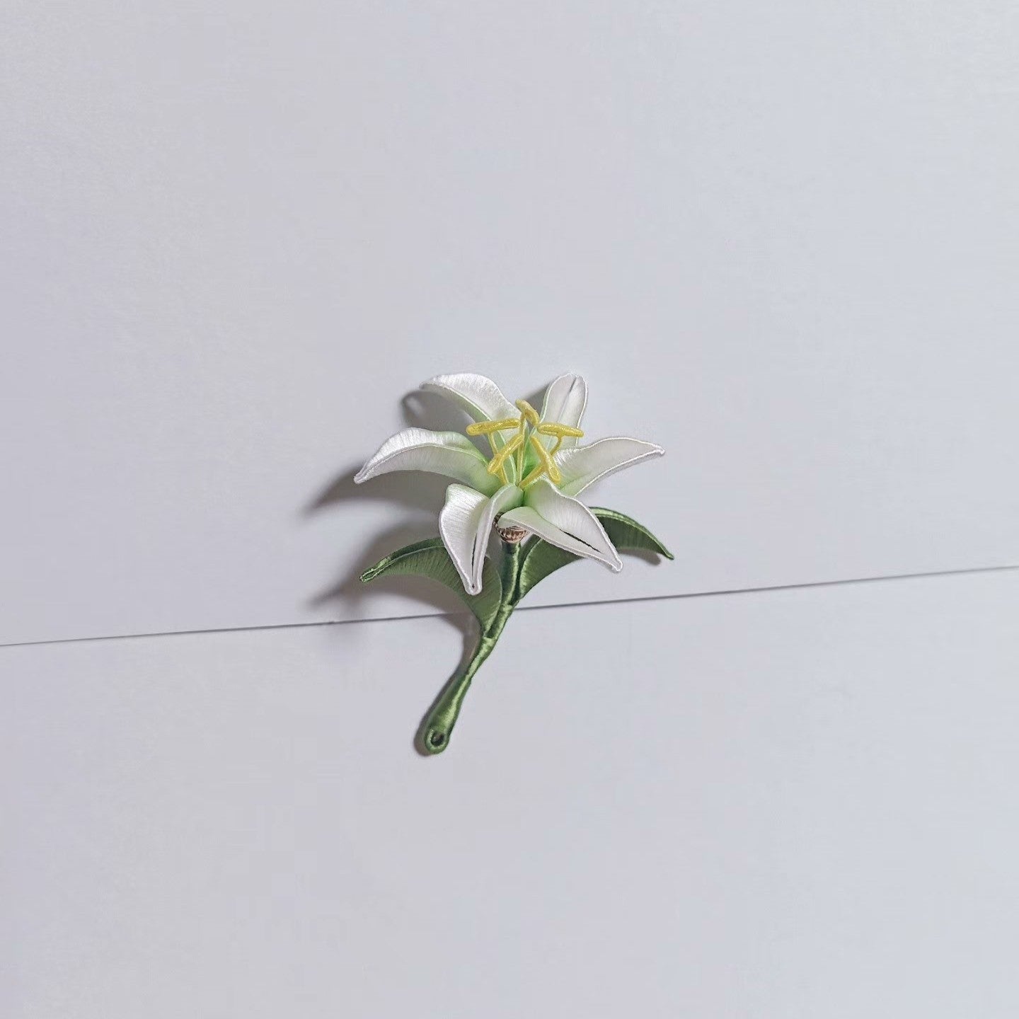 Handmade Chanhua Lily Brooch - Orange Flower & Green Leaves