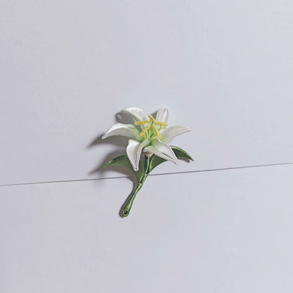 Handmade Chanhua Lily Brooch - Orange Flower & Green Leaves