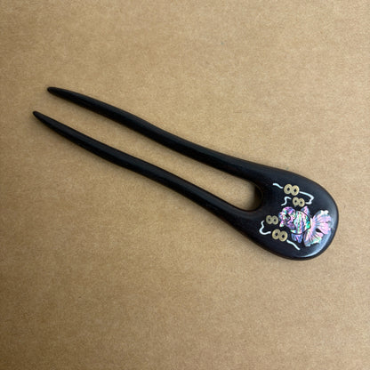 Handmade Mother-of-Pearl Inlay African Blackwood Hair Sticks | Natural Shell Inlay Hairpins