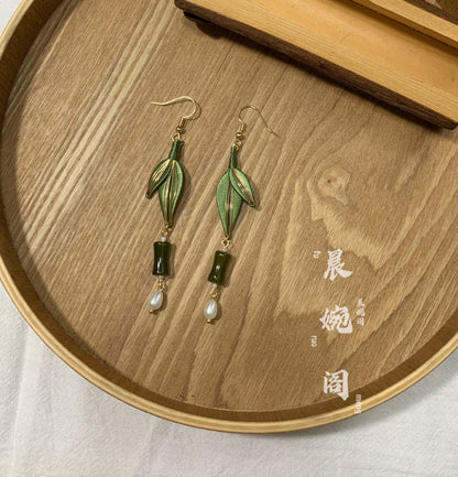 PF007 - Bamboo Leaves Chanhua Earrings - Wholesale