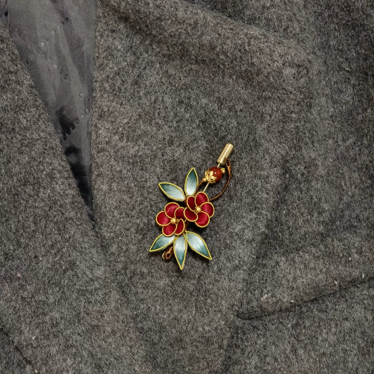 Handmade Ronghua Red Blossom Brooch - Luxury Silk Floral Pin & Versatile Accessory
