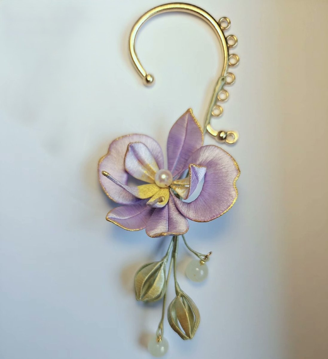 Handmade Thread-Wrapped Moth Orchid Ear Cuffs - Artisanal Chanhua Phalaenopsis Ear Jewelry
