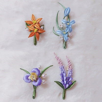 Broche faite main Iris Chanhua - Broche fleur violette