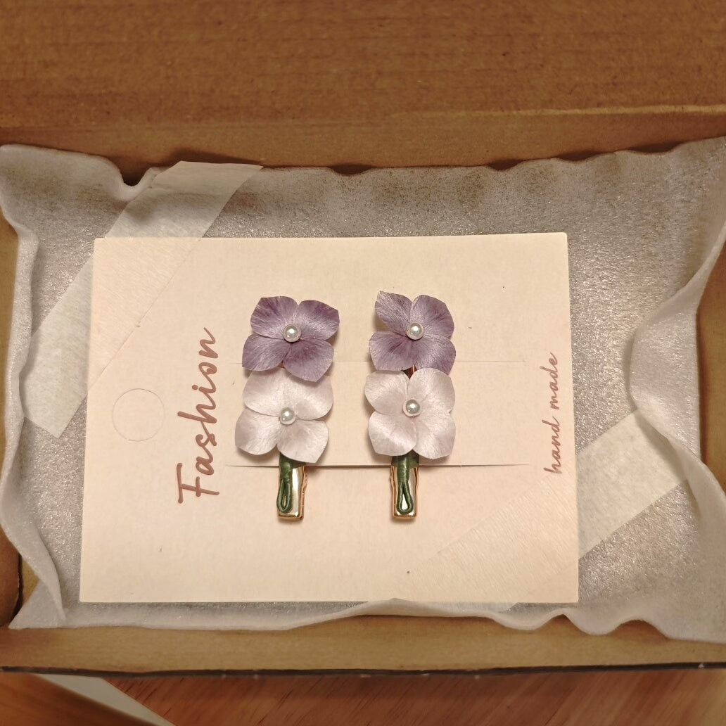 Handmade Ronghua Purple Hydrangea Flower - Lifelike Pearl Embellished Hair Accessory