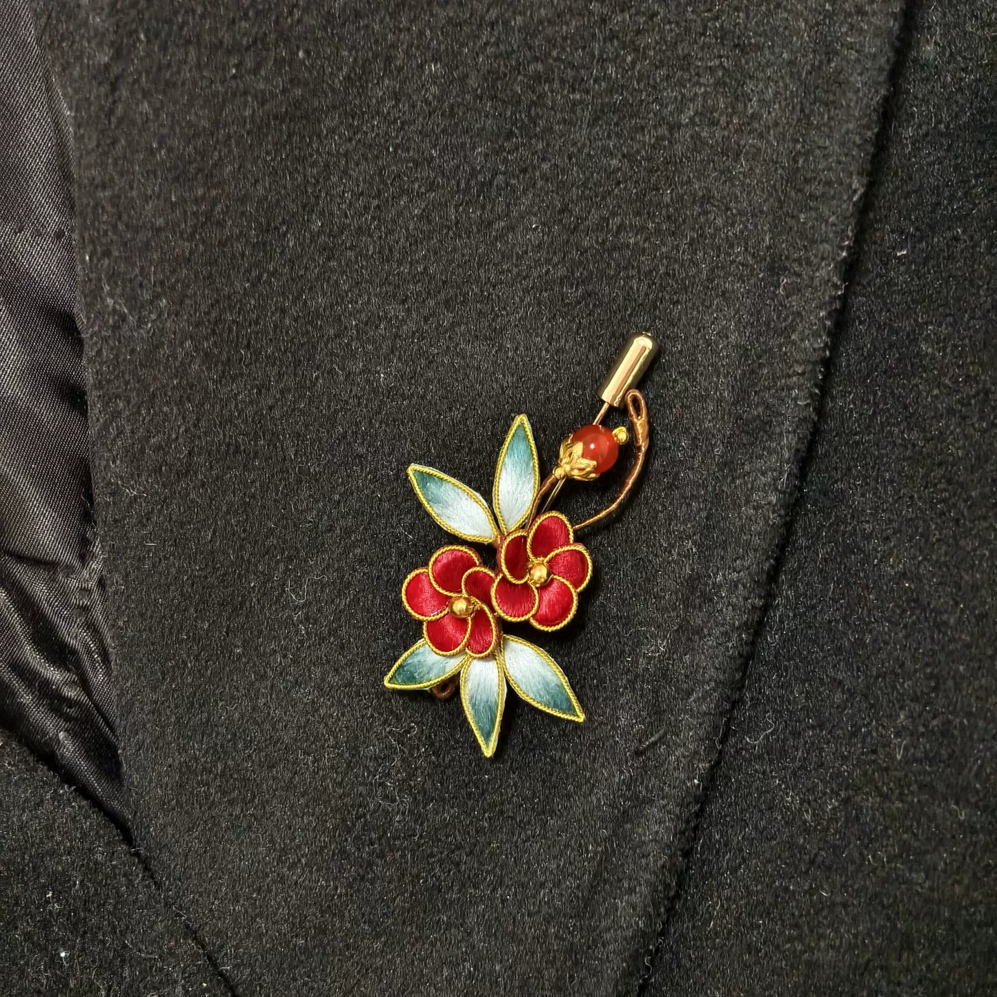 Handmade Ronghua Red Blossom Brooch - Luxury Silk Floral Pin & Versatile Accessory