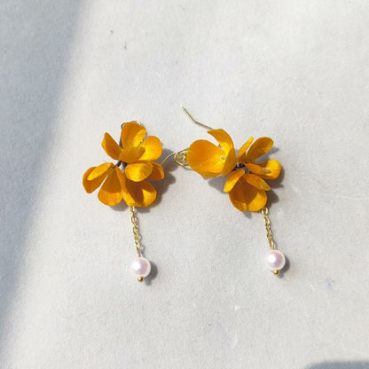 Handmade Osmanthus Ronghua Earrings - Artisanal Silk Floral Dangle Earrings