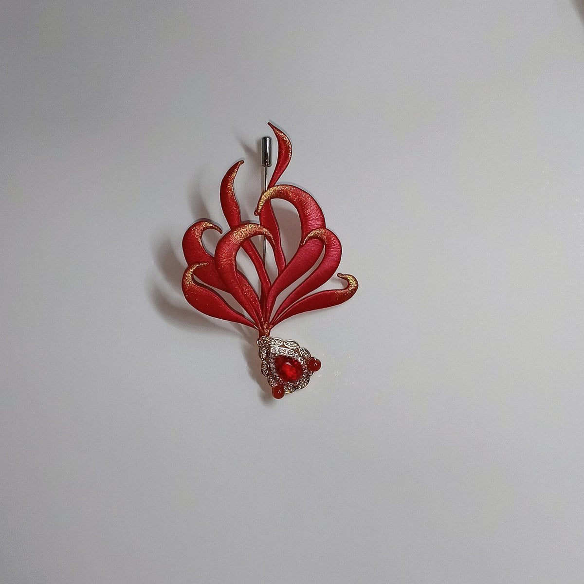 Handmade Chanhua Thread-Wrapped Goldfish Brooch - Artistic Red Aquatic Jewelry