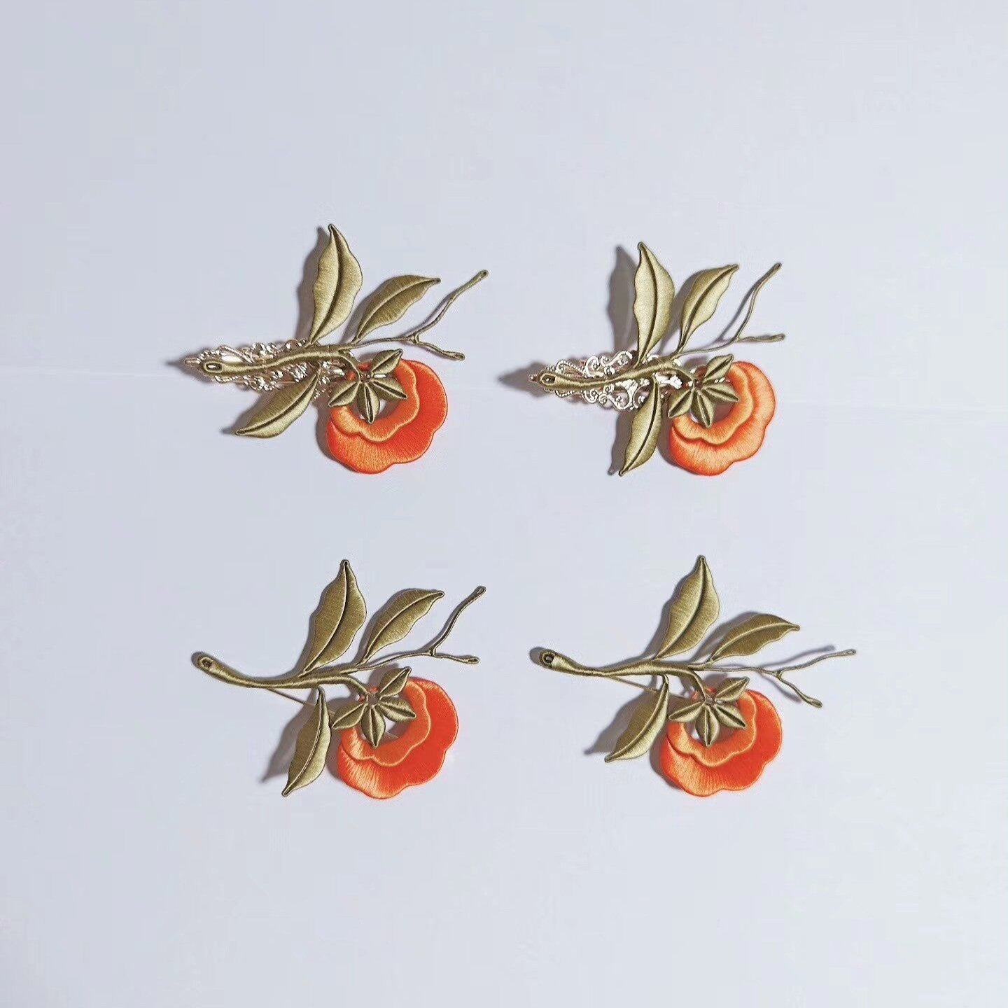 Handmade Chanhua Persimmon Brooch - Botanical Branch Design